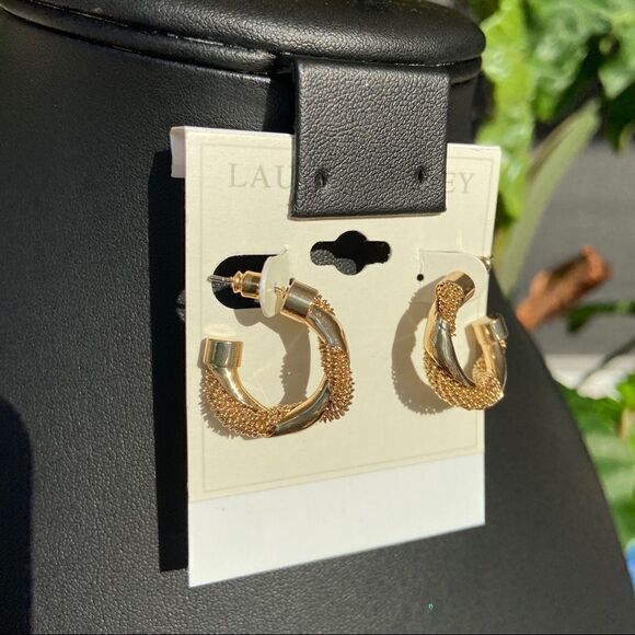 Laura Ashley Earrings Golden Hoops - Picture 2 of 5